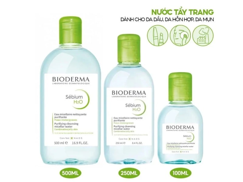 Nước tẩy trang Bioderma cho da dầu mụn - Bioderma Sebium H2O 500ml